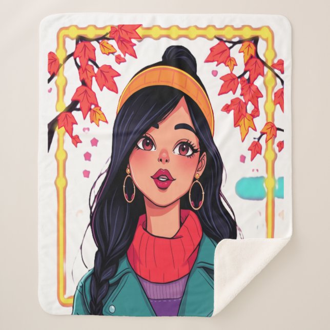 Large Autumn Girl Sherpa Blanket – Cozy Oversized  Sherpadecke (Vorderseite)