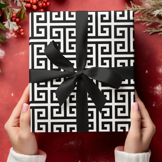 Large Black and White Greek Key Pattern Geschenkpapier (Large Black and White Greek Key Pattern Wrapping Paper)