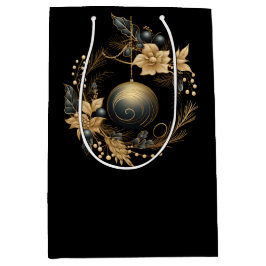 LARGE BLACK & GOLD CHRISTMAS ORNAMENT MITTLERE GESCHENKTÜTE