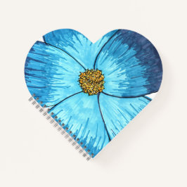 Large Blue Flower Heart-Spiral Notebook Notizbuch