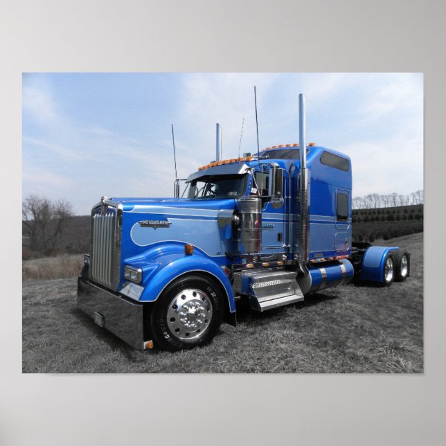 Large Blue Kenworth W900L Poster (Vorne)