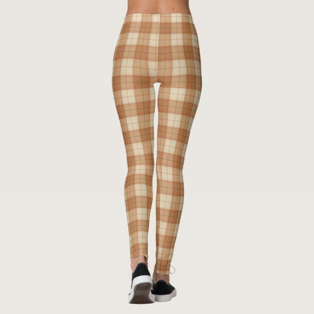 Large Brown Kariert Tartan Niedlich Leggings (Rückseite)