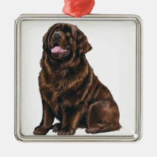 LARGE BROWN NEWFOUNDLAND HUND ORNAMENT AUS METALL