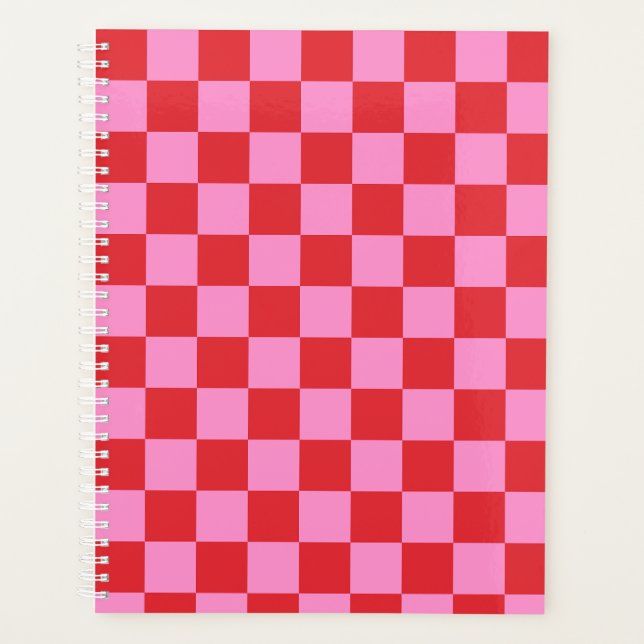 Large Cherry Red and Pink Checkerboard Planner Planer (Vorderseite)