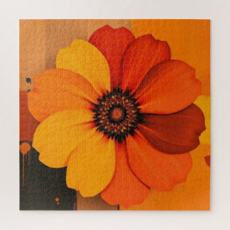 Large Flower in Earth Tones Red Orange and Yellow Puzzle