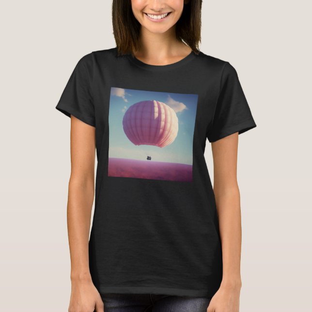 Large Giant Pink Hot Air Balloon Travel World Blue T-Shirt (Vorderseite)