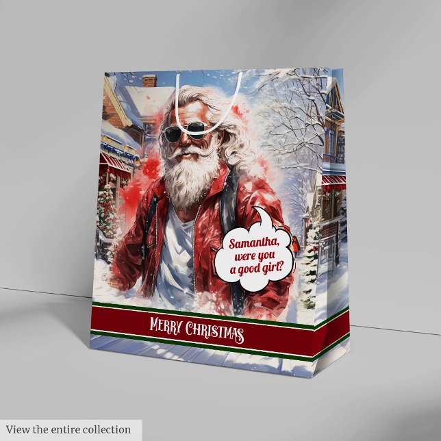 Large Gift Bag Funny Santa Personalized Accent Mittlere Geschenktüte (Large Gift Bag Funny Santa Personalized Accent)