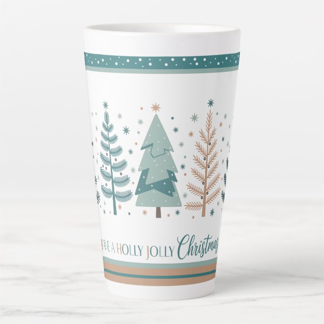 Large Latte Mug with Christmas Trees minimalist Milchtasse (Vorderseite)