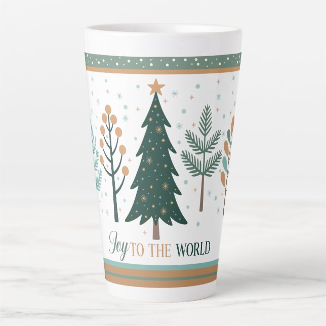 Large Latte Mug with Christmas Trees minimalist V3 Milchtasse (Vorderseite)