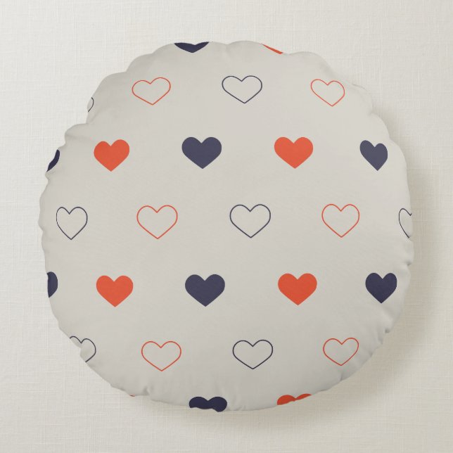 Large - Lovely hearts / orange cream dark Rundes Kissen (Vorderseite)