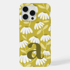 Large Monogram Letter Dark Gold Floral Pattern iPhone 15 Pro Max Hülle