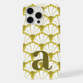 Large Monogram Letter Olive Green Vintage Pattern iPhone 15 Pro Max Hülle