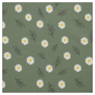 Large Olive Daisy Scatter - Ivory Linen Fabric Stoff