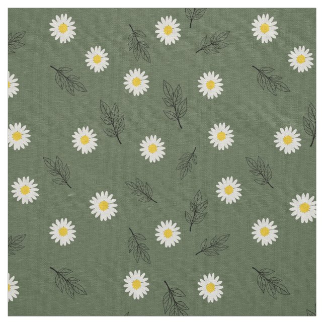 Large Olive Daisy Scatter - Ivory Linen Fabric Stoff (Muster)