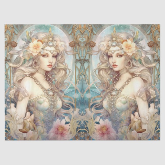 Large Pastel Watercolor Floral Mermaid Decoupage Seidenpapier (Vorderseite)