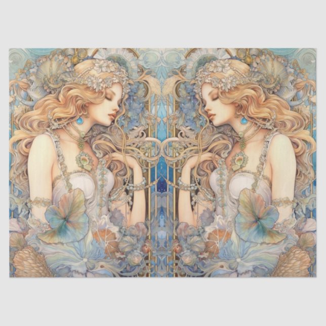 Large Pastel Watercolor Floral Mermaid Decoupage Seidenpapier (Vorderseite)