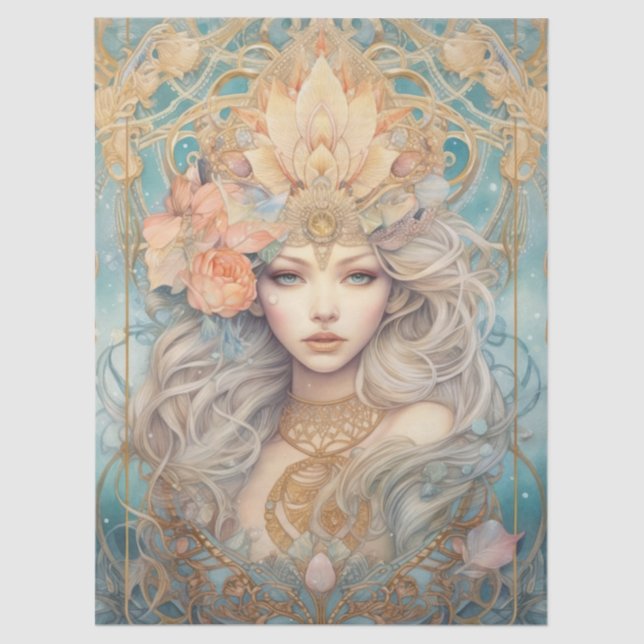 Large Pastel Watercolor Floral Mermaid Decoupage Seidenpapier (Vorderseite)