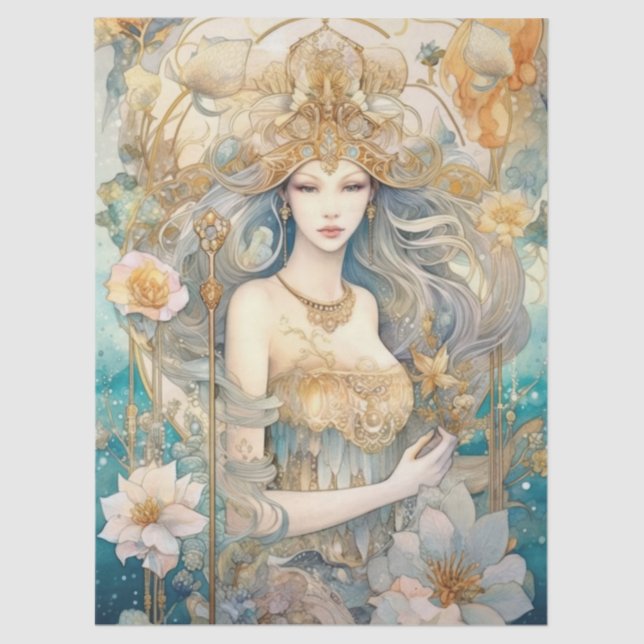 Large Pastel Watercolor Floral Mermaid Decoupage Seidenpapier (Vorderseite)