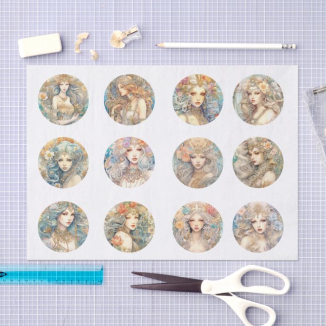 Large Pastel Watercolor Floral Mermaid Decoupage Seidenpapier (Handwerk)