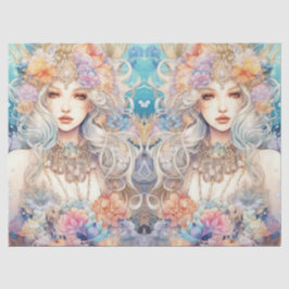 Large Pastel Watercolor Floral Mermaid Decoupage Seidenpapier