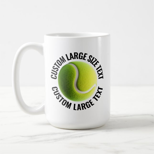 Large Personalized Text Tennis Ball 15oz. Custom Kaffeetasse (Links)