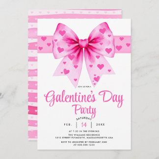 Large pink bow and hearts Galentine's Day party Einladung