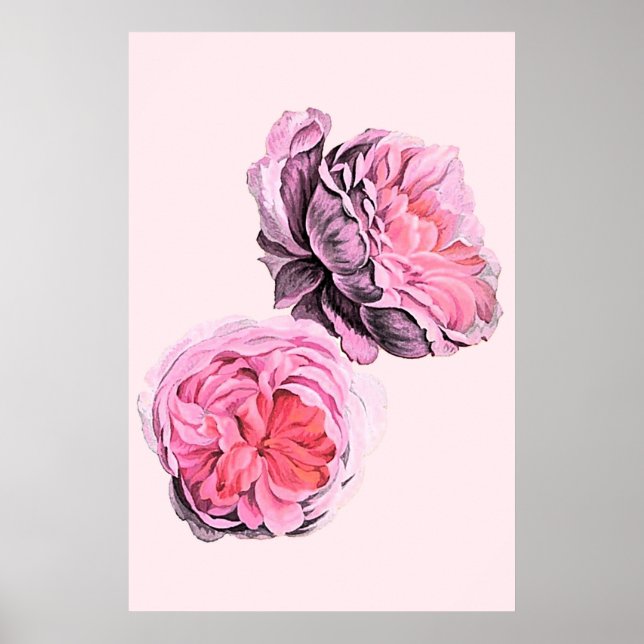 Large Pink Flowers Vintage Art Poster (Vorne)