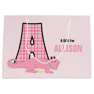 LARGE Pink Letter A for Girls with Alligator Große Geschenktüte