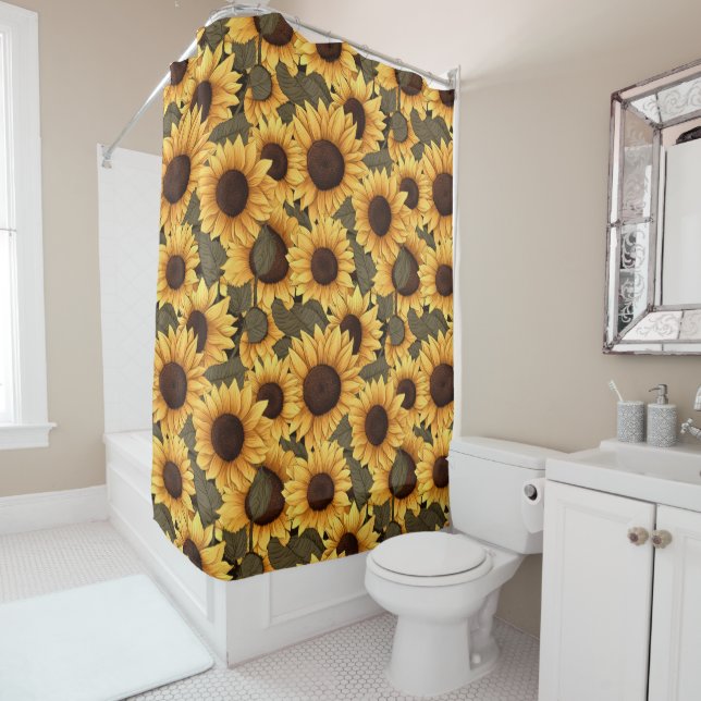 Large Pretty Sunflower Illustration All Over Print Duschvorhang (Beispiel)