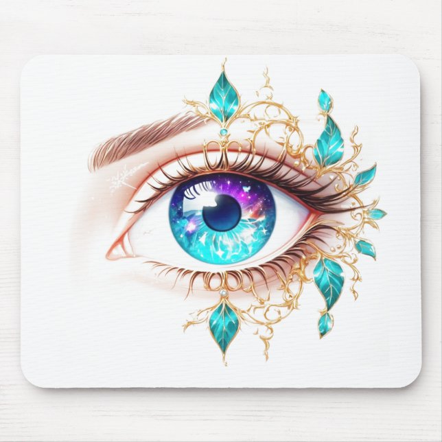 Large Purple/Blue Eye Surrounded By Plant Leaves Mousepad (Vorne)