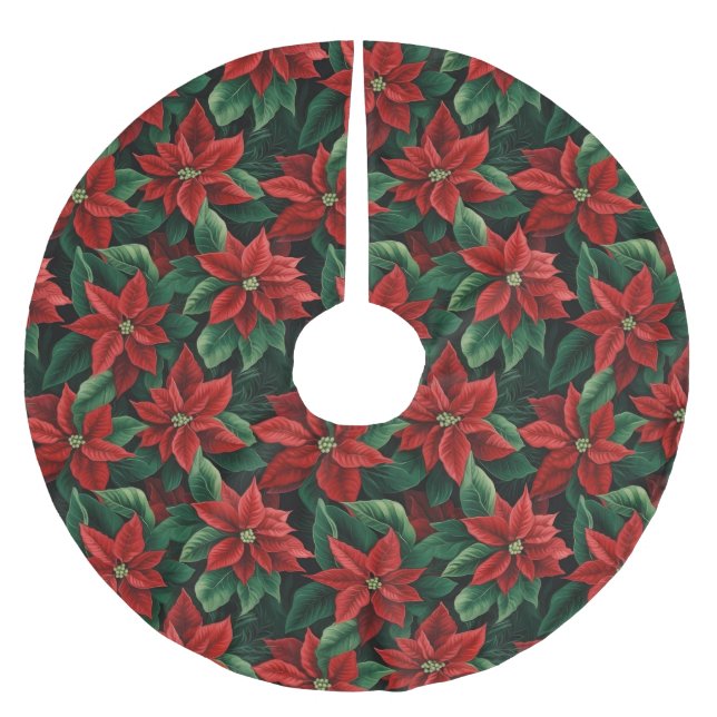 Large Red and Green Poinsettias Digital Art Polyester Weihnachtsbaumdecke (Vorderseite)