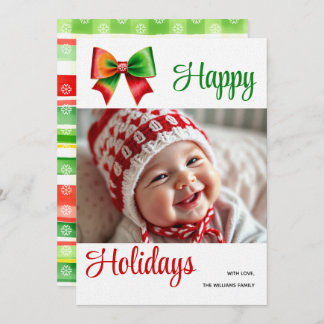 Large red, green bow and stripes Christmas photo Feiertagskarte