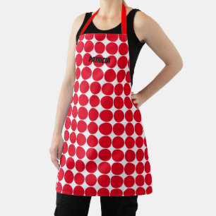 Large Red Polka Dots White Individuelle Name Niedl Schürze