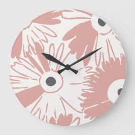 Large Retro Daisy Flower Power Dusty Rose Große Wanduhr