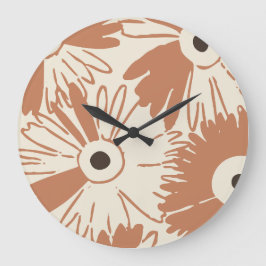 Large Retro Daisy Flower Power Spiced Terracotta Große Wanduhr