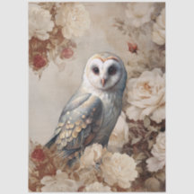 Large Vintage Inspired Elegant White Roses & Owl