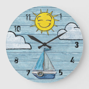Large wall clock Driftwood Beach with numbers. Große Wanduhr