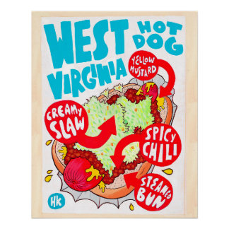 Large West Virginia Hot Dog Poster von Hawk Krall