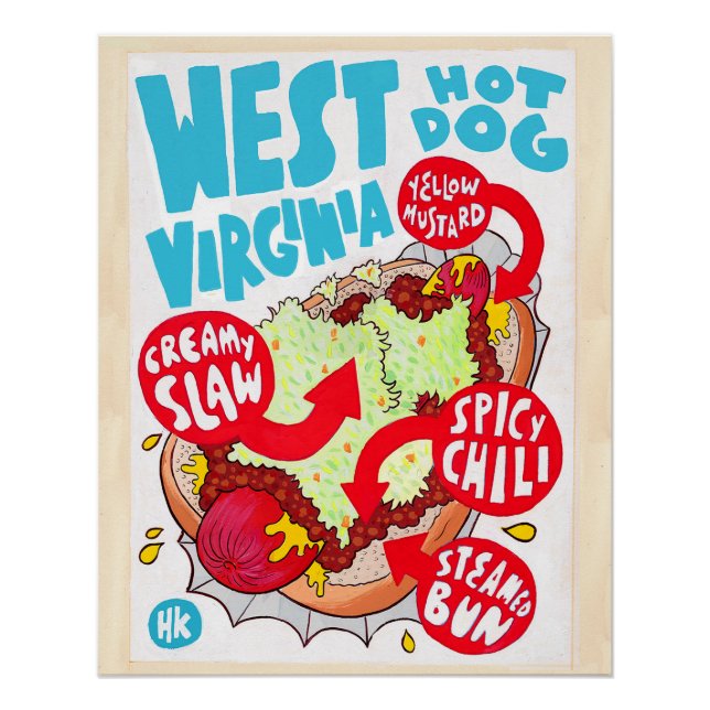 Large West Virginia Hot Dog Poster von Hawk Krall (Vorderseite)