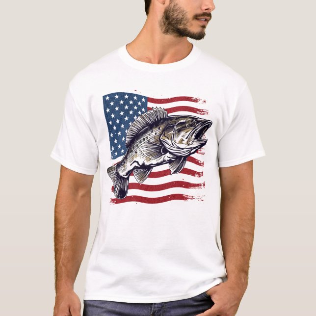 Largemouth Bass American Flag T-Shirt (Vorderseite)