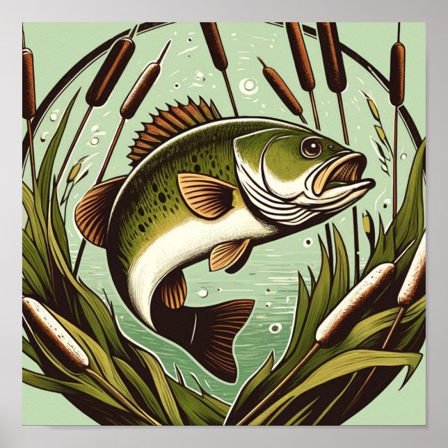 Largemouth Bass angler Fisherman Father's day      Poster (Vorne)