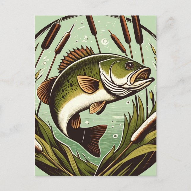 Largemouth Bass angler Fisherman Father's Day Postkarte (Vorderseite)