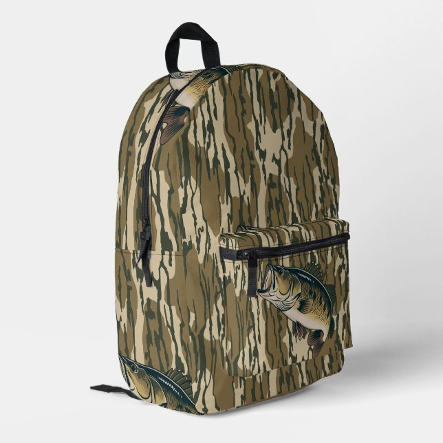 Largemouth Bass Bottomland Camouflage Bass Fischen Bedruckter Rucksack (Rückseitige Ecke links)