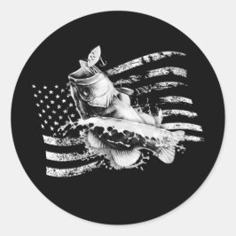Largemouth Bass Flag Vintage Flagge der USA Runder Aufkleber