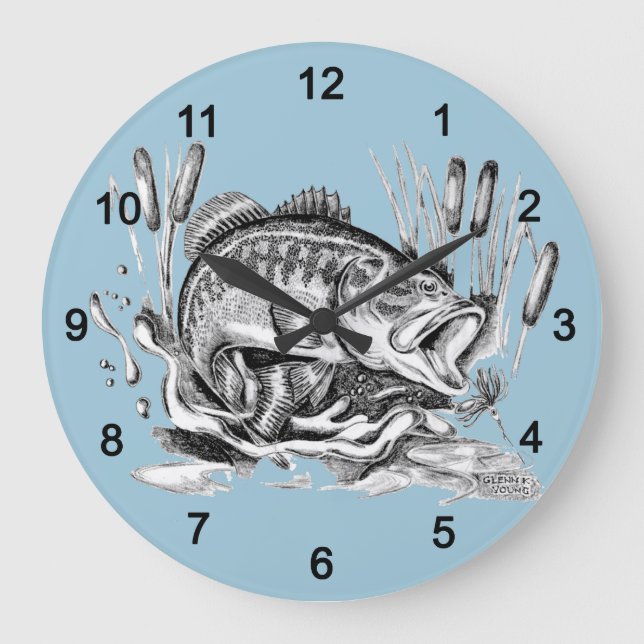 Largemouth Bass Große Wanduhr (Vorderseite)