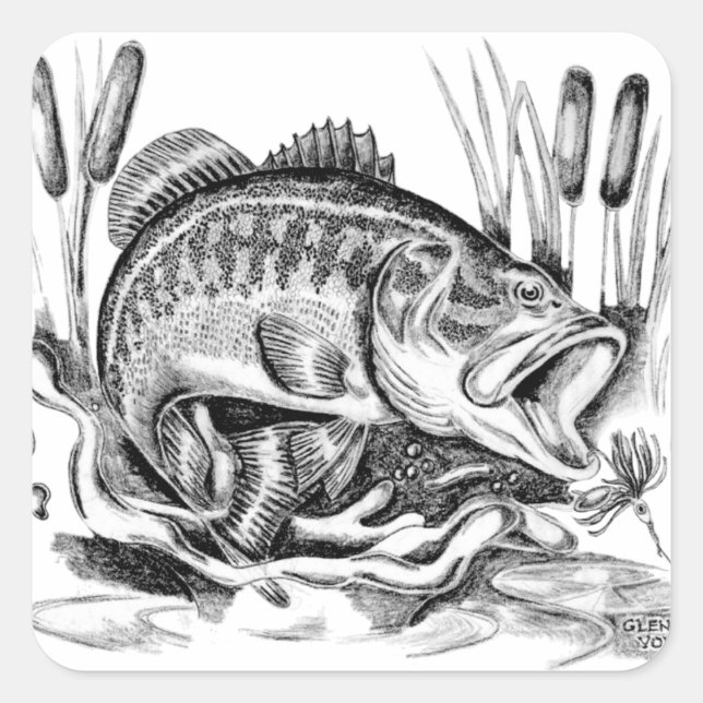 Largemouth bass quadratischer aufkleber (Vorderseite)