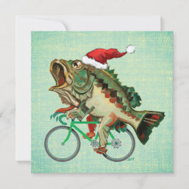 Largemouth Bass Reiten mit Weihnachtsmannmütze Feiertagskarte