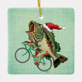 Largemouth Bass Reiten mit Weihnachtsmannmütze Keramikornament