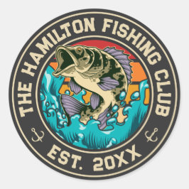 Largemouth Bass Retro Sunset Fischen Club Runder Aufkleber