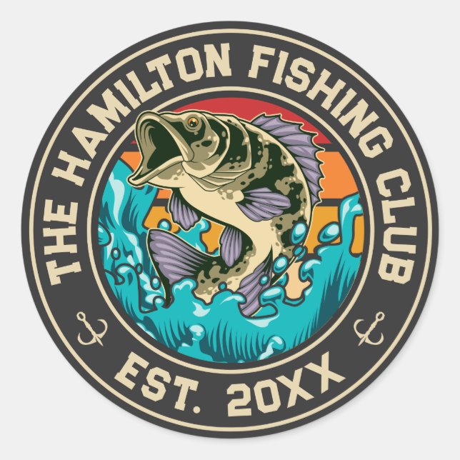 Largemouth Bass Retro Sunset Fischen Club Runder Aufkleber (Vorderseite)